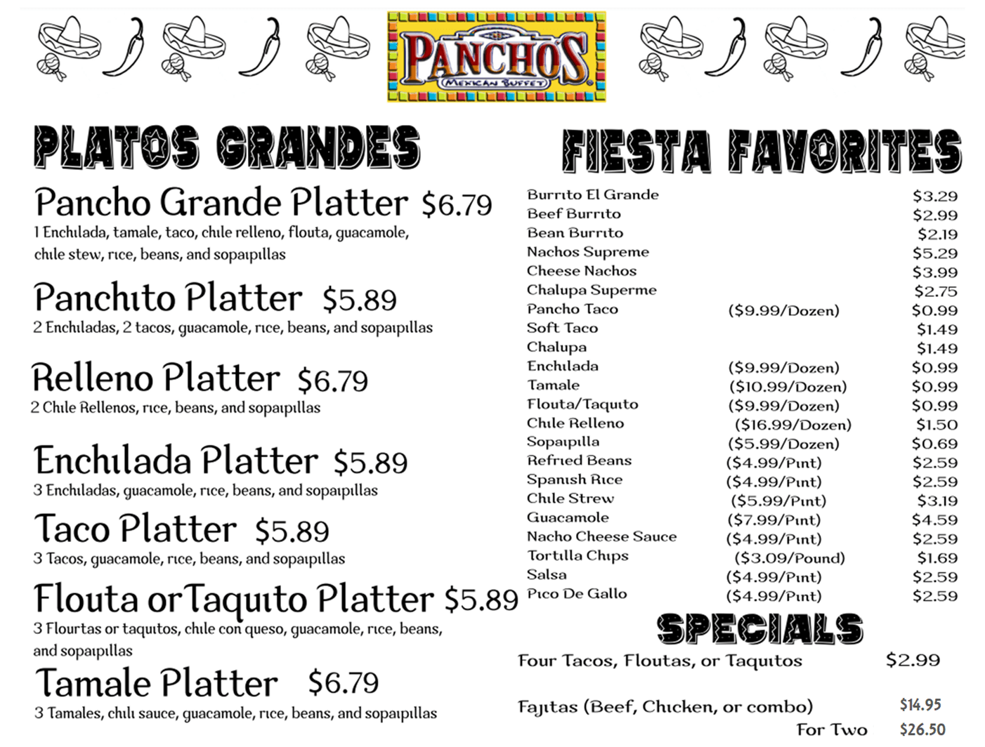 Panchos menu deals